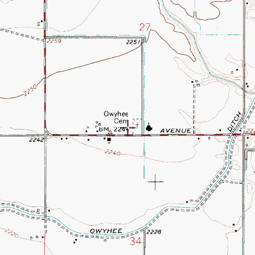 Topographic Map of Owyhee Cemetery, OR