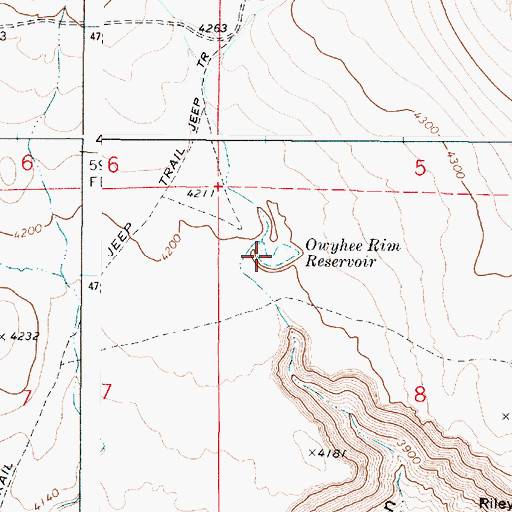 Topographic Map of Owyhee Rim Reservoir, OR