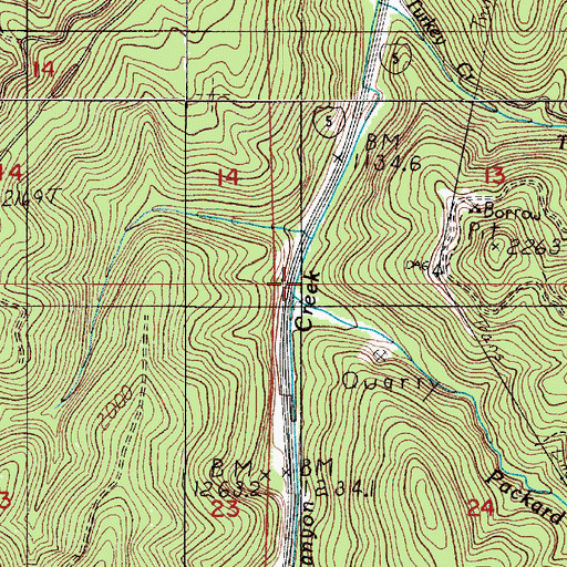 Topographic Map of Packard Creek, OR