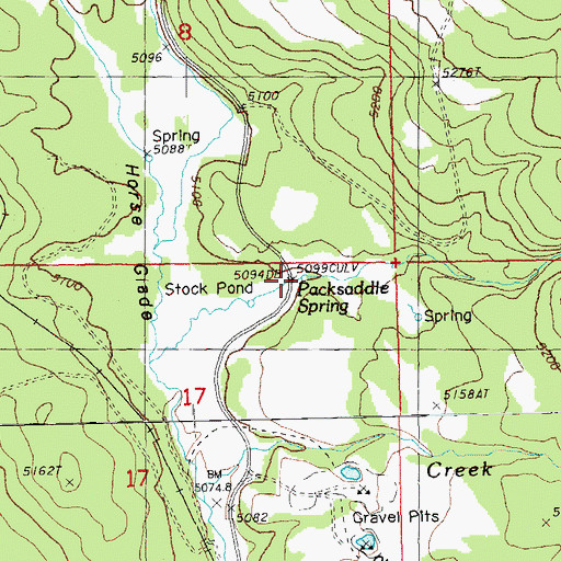 Topographic Map of Packsaddle Spring, OR