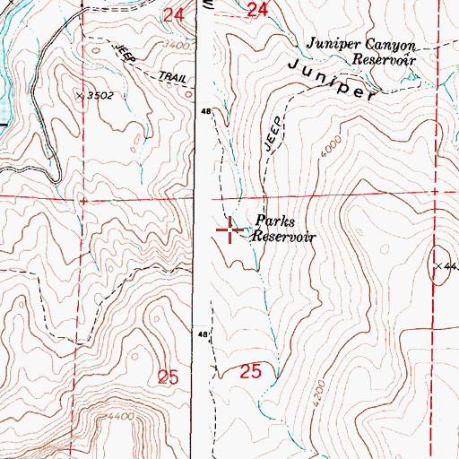 Topographic Map of Parks Reservoir, OR