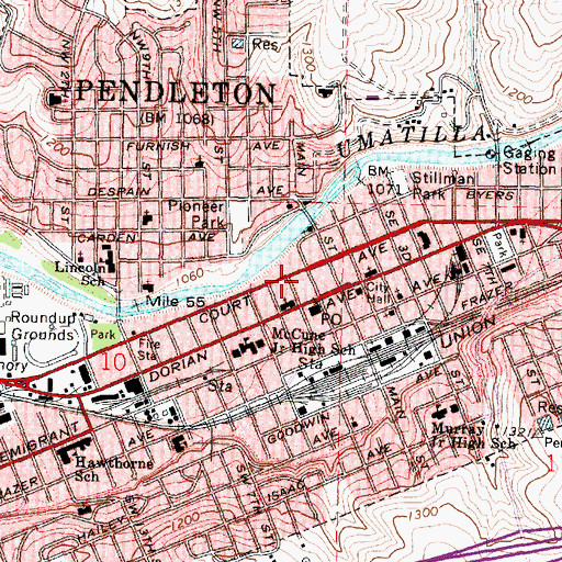 Topographic Map of Pendleton, OR