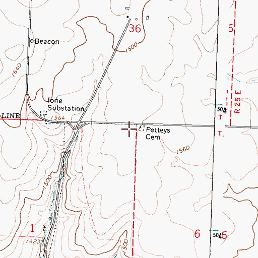 Topographic Map of Petteys Cemetery, OR