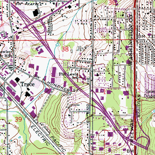 Topographic Map of Phil Lewis School (historical), OR
