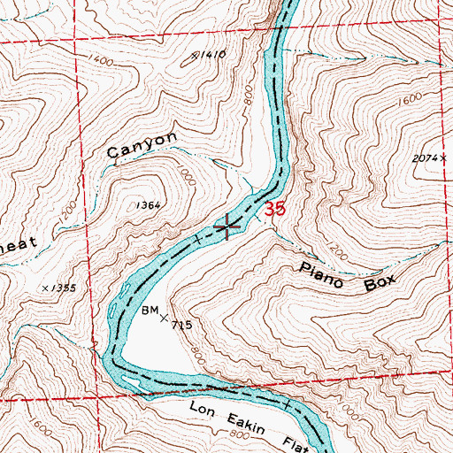 Topographic Map of Piano Box Canyon, OR