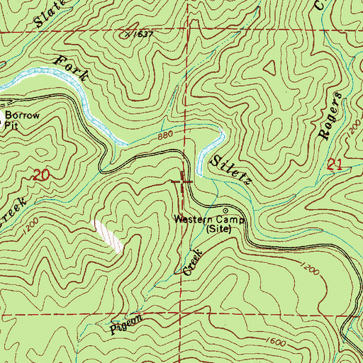 Topographic Map of Pigeon Creek, OR