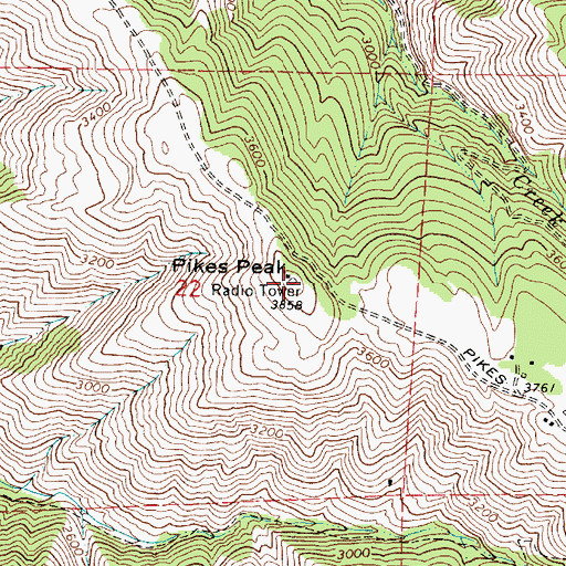 Topographic Map of Pikes Peak, OR
