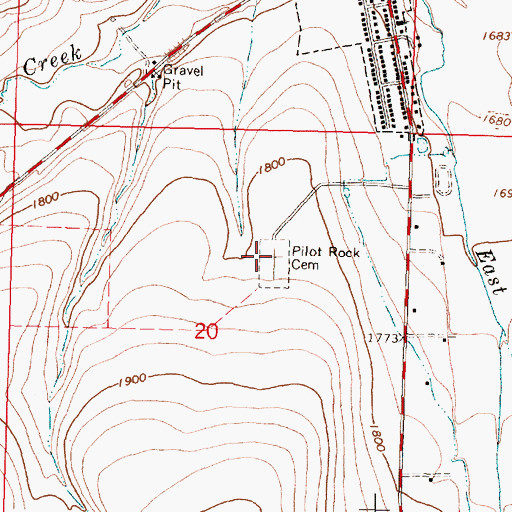 Topographic Map of Pilot Rock Cemetery, OR
