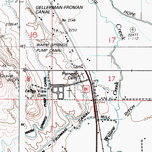 Topographic Map of Pioneer Cemetery, OR