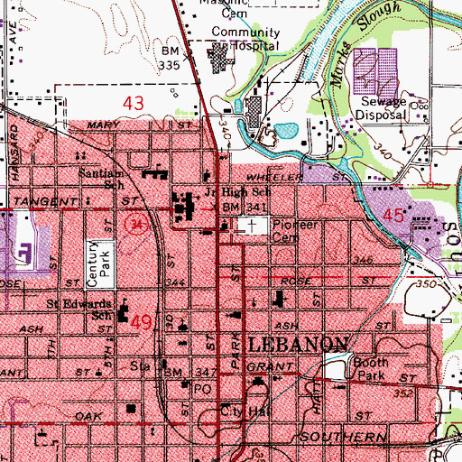 Topographic Map of Pioneer Cemetery, OR