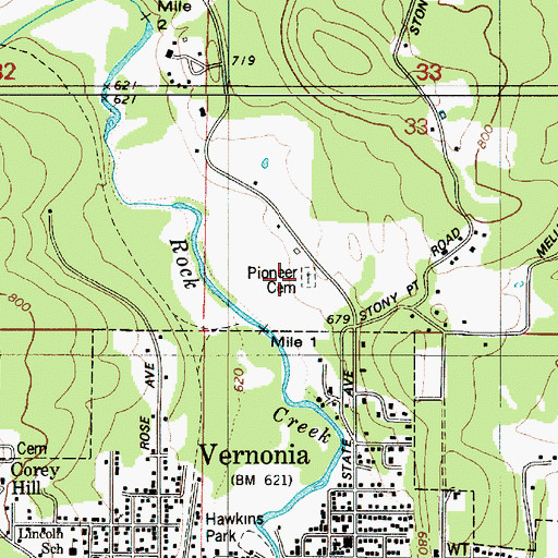 Topographic Map of Pioneer Cemetery, OR