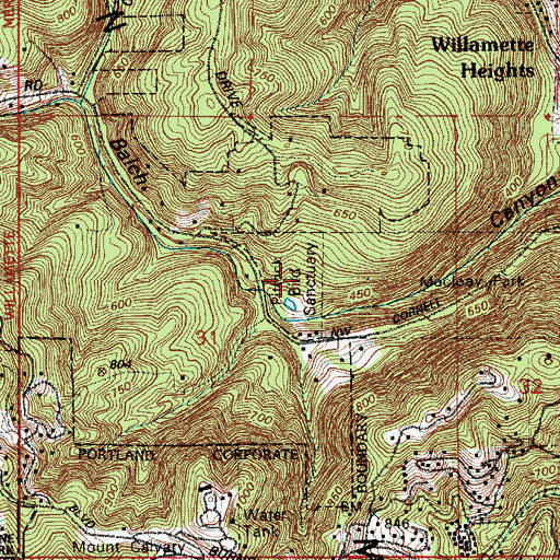 Topographic Map of Pittock Bird Sanctuary, OR