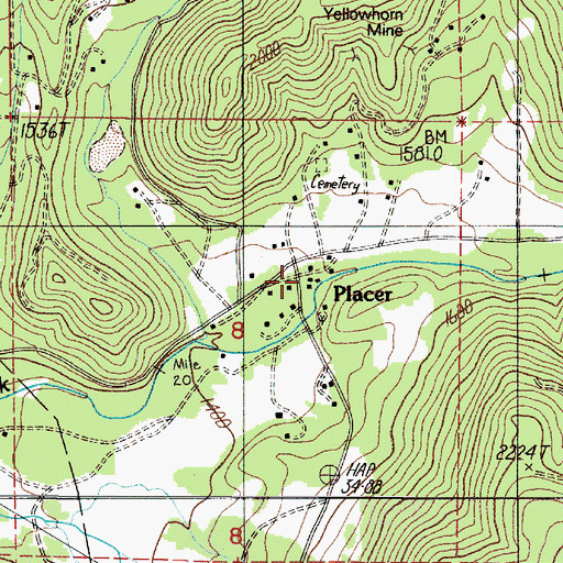 Topographic Map of Placer, OR