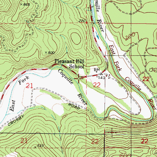Topographic Map of Pleasant Hill School, OR