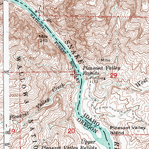 Topographic Map of Pleasant Valley Rapids, ID