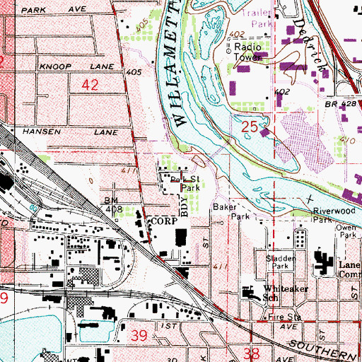 Topographic Map of Maurie Jacobs City Park, OR