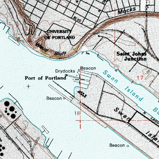 Topographic Map of Port of Portland, OR
