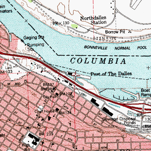 Topographic Map of Port of the Dalles, OR