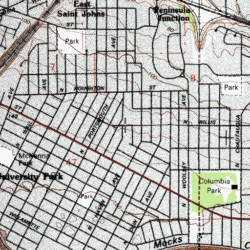 Topographic Map of Clarendon Portsmouth School, OR