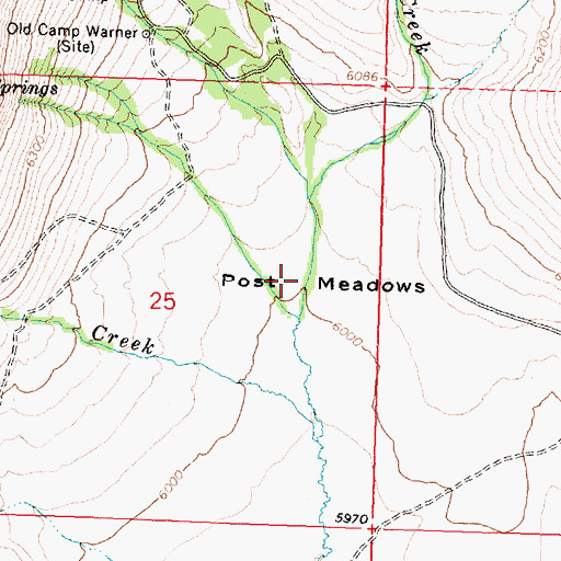 Topographic Map of Post Meadows, OR