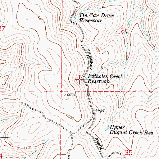 Topographic Map of Potholes Creek Reservoir, OR