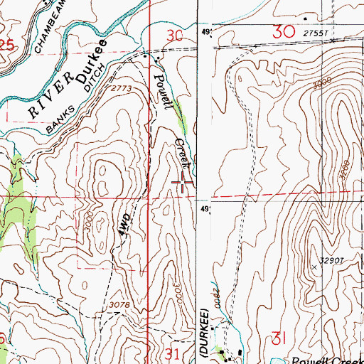 Topographic Map of Powell Creek, OR