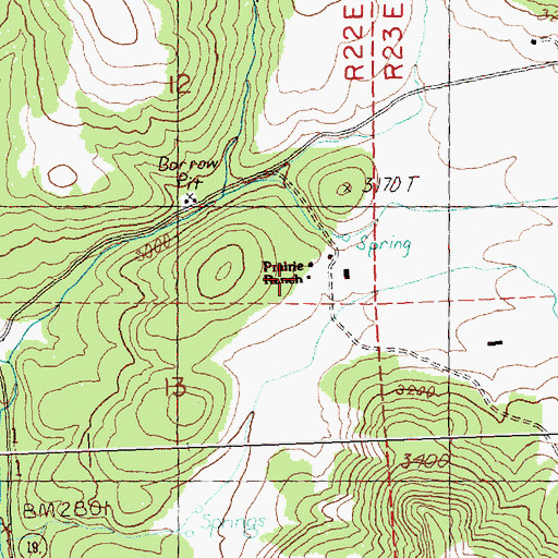 Topographic Map of Prairie Ranch, OR