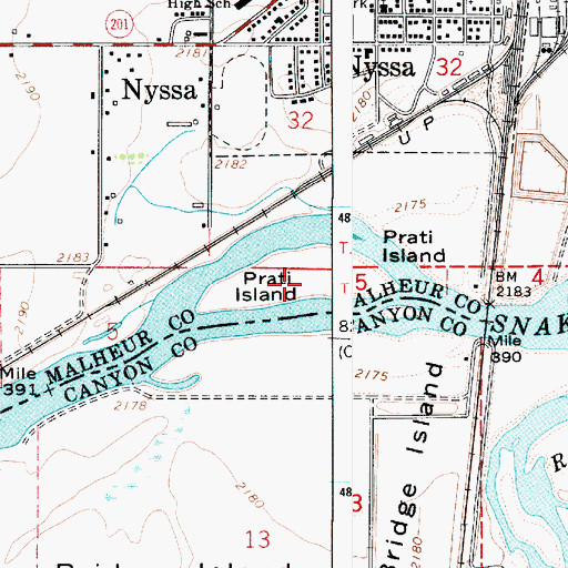 Topographic Map of Prati Island, OR