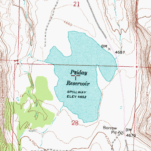 Topographic Map of Priday Reservoir, OR