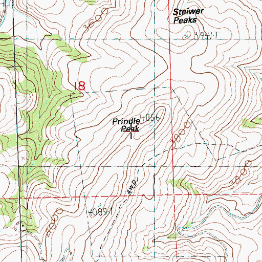 Topographic Map of Prindle Peak, OR