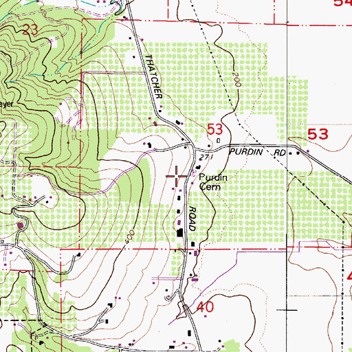 Topographic Map of Purdin Cemetery, OR