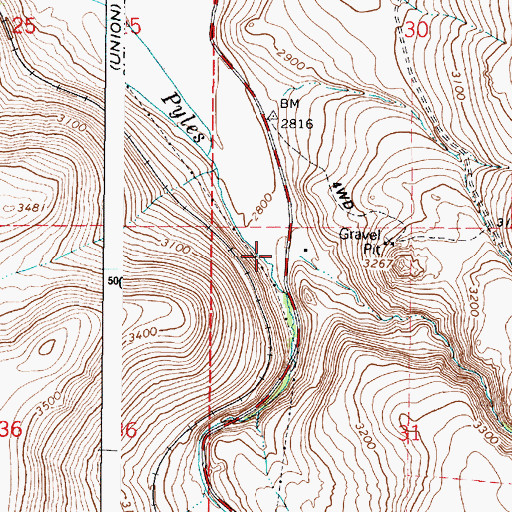 Topographic Map of Pyles Canyon, OR