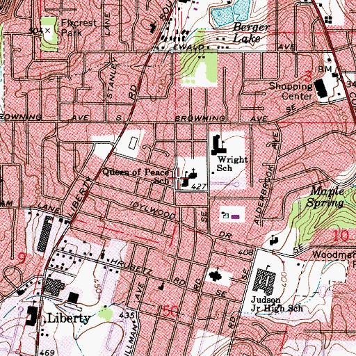 Topographic Map of Queen of Peace School, OR