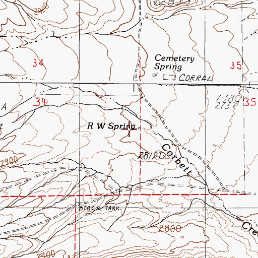 Topographic Map of R W Spring, OR