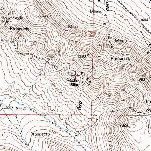Topographic Map of Rachel Mine, OR