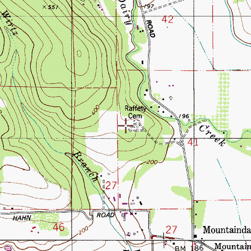 Topographic Map of Raffety Cemetery, OR