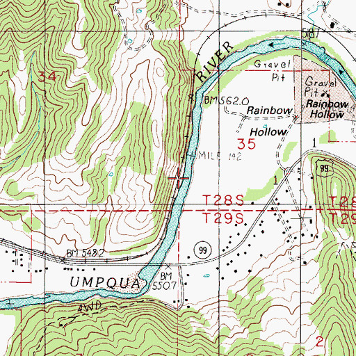 Topographic Map of Rainbow Hollow, OR