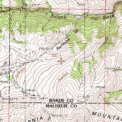 Topographic Map of Rainbow Mine, OR