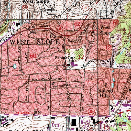 Topographic Map of Raleigh Park Elementary School, OR