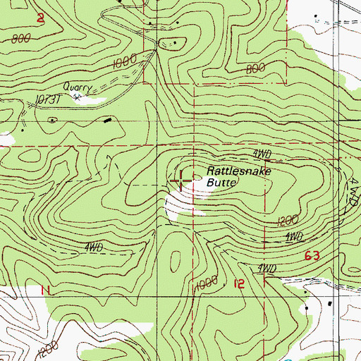 Topographic Map of Rattlesnake Butte, OR