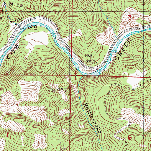 Topographic Map of Rattlesnake Creek, OR