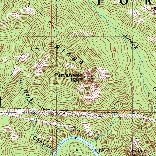 Topographic Map of Rattlesnake Rock, OR
