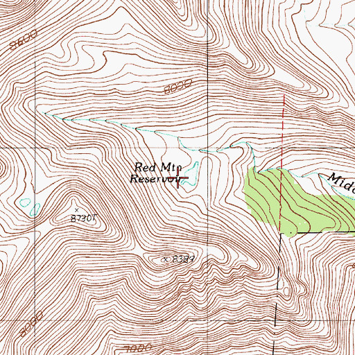Topographic Map of Red Mountain Reservoir, OR