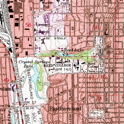 Topographic Map of Reed College, OR