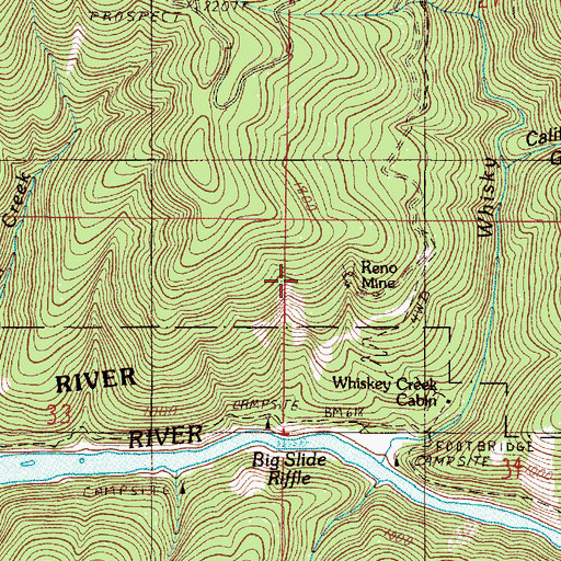 Topographic Map of Reno Mine, OR