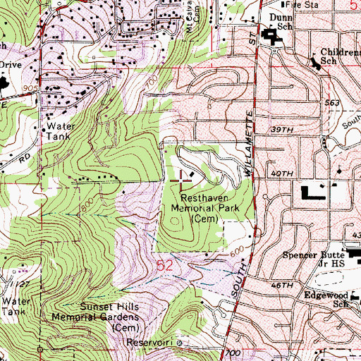 Topographic Map of Resthaven Memorial Park, OR