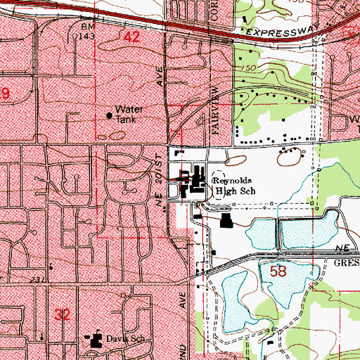 Topographic Map of Reynolds Middle School, OR