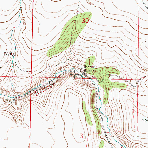 Topographic Map of Riddle Ranch, OR