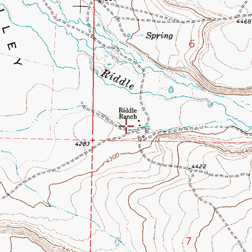 Topographic Map of Riddle Ranch, OR