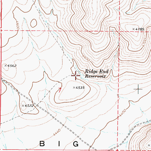 Topographic Map of Ridge End Reservoir, OR